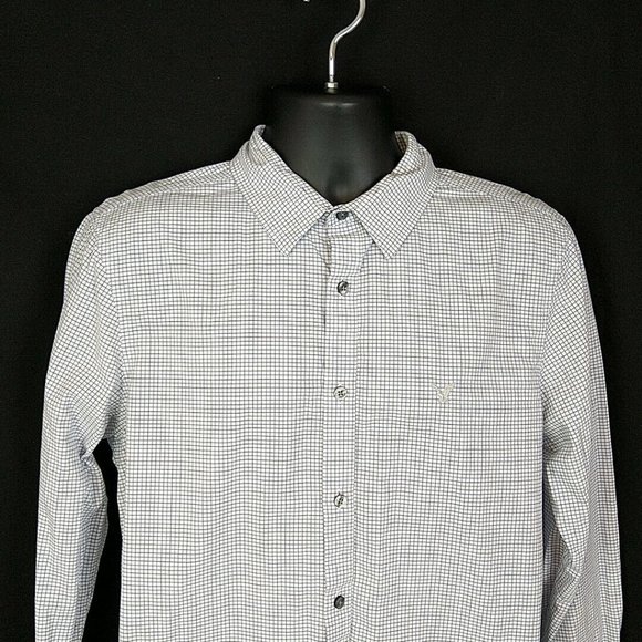 American Eagle Outfitters Mens L Shirt White Checked Slim Fit Button Up Long Slv - Picture 2 of 10